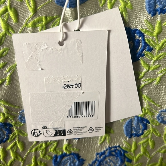 NWT GANNI FLORAL JACQUARD OFF THE SHOULDER IN OYSTER GRAY/ GREEN Size 34 - Picture 5 of 10